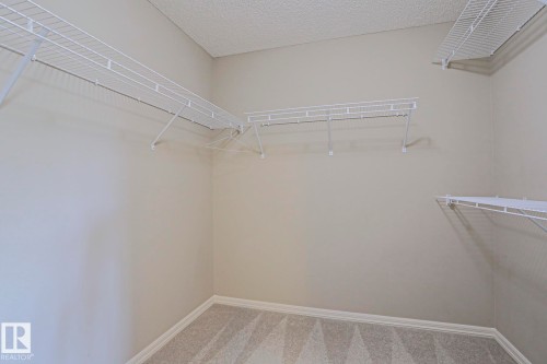 Spacious walk-in closet featuring wire shelving systems, light-toned walls, and patterned carpeting - 6215 60 Street, Beaumont, AB - Indoor With Storage