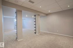 Spacious room featuring light-toned carpet flooring and neutral wall color - 