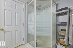 Corner shower enclosure with frosted glass panels and a showerhead - 
