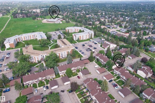 Aerial perspective of a developed residential area featuring various housing types - 173 Tudor Lane, Edmonton, AB 