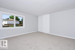 Spacious room featuring light gray walls, textured ceiling, and light-colored carpet - 