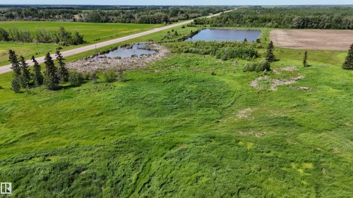 Expansive green space featuring a large pond and mature trees - Rural Athabasca County, AB 
