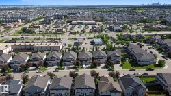 Aerial perspective showcasing a residential community with varied architectural styles - 