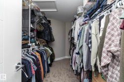 Walk-in closet featuring wire shelving, hanging rods, and carpet flooring - 