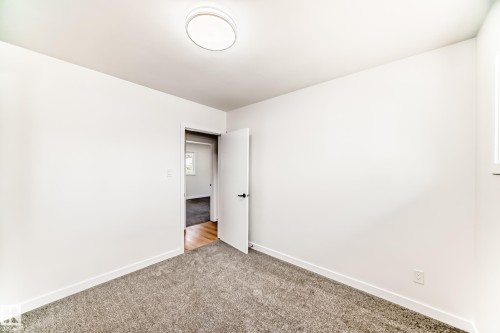 Room featuring light gray carpeting, white walls, and a contemporary ceiling light fixture - 4842 116Ave, Edmonton, AB - Indoor Photo Showing Other Room