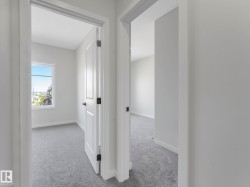 Neutral gray wall finishes throughout, complemented by white trim and doors - 