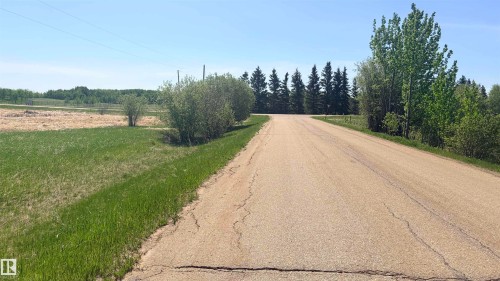 Paved roadway with a gentle curve, bordered by mature trees and natural shrubbery - 458 20212 Twp Road 510, Rural Strathcona County, AB 