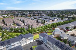 Aerial perspective showcasing a residential community with varied architectural styles - 