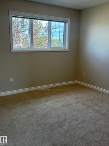 Broadloom carpet flooring in a neutral tone, complemented by light-colored walls and white baseboards - 8305 Ellis Crescent Nw, Edmonton, AB 