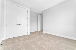Bright room featuring light grey walls, white trim, and neutral-toned carpet flooring - 