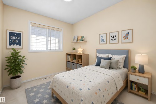 Spacious room featuring light-colored walls, a large window with blinds, and light-toned carpeting - 15016 134 Street, Edmonton, AB 