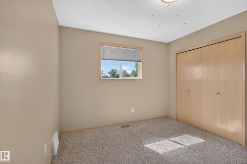 Room featuring neutral walls, textured carpeting, and a window with blinds - 13406 32A Street, Edmonton, AB 