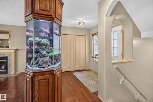 Built-in hexagonal aquarium with custom wood cabinetry - 13406 32A Street, Edmonton, AB 
