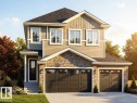 Multi-level facade with stone and siding accents - 66 Mockingbird Crescent, Fort Saskatchewan, AB 