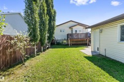 Expansive green lawn with mature trees and a privacy fence - 