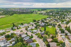 Aerial perspective showcasing a residential area with varied housing styles - 