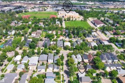 Aerial perspective showcasing a residential neighborhood with a variety of housing styles - 