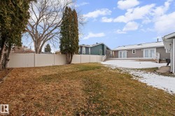 Expansive backyard featuring a partial lawn, mature trees, and a light-colored privacy fence - 