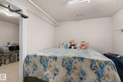 Bedroom space featuring light-colored walls and carpet flooring - 