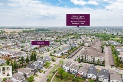 Aerial perspective showcasing a residential neighborhood with varied housing styles - 