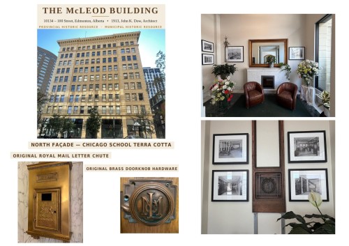 Property Description and Features. Presenting the McLeod Building's exterior, interior elements, and architectural details - #210 10134 100 St Nw, Edmonton, AB - Other