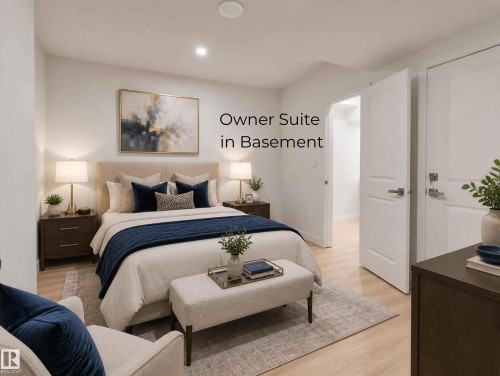 Owner Suite Basement Bedroom featuring light-tone wood-finish flooring and recessed lighting - 320 38 Street, Edmonton, AB 