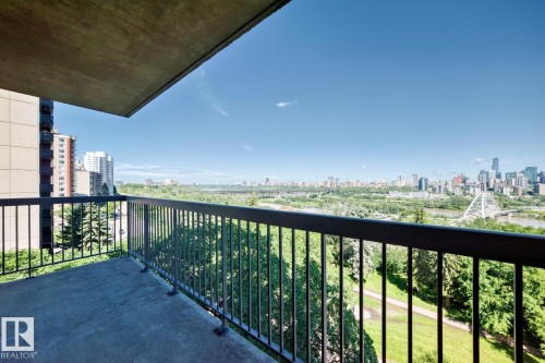 Private balcony featuring a concrete floor and black metal railing - 806 10545 Saskatchewan Drive, Edmonton, AB 