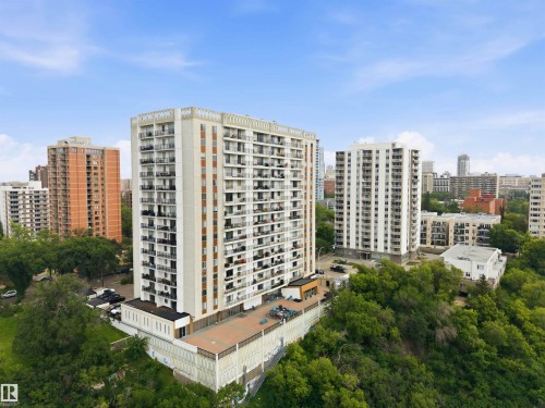 Modern high-rise residential building with multiple balconies and a rooftop terrace - 1008 11307 99 Avenue, Edmonton, AB 
