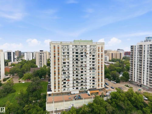 High-rise condominium building featuring multiple balconies, a flat roofline, and a neutral-toned facade - 1008 11307 99 Avenue, Edmonton, AB 