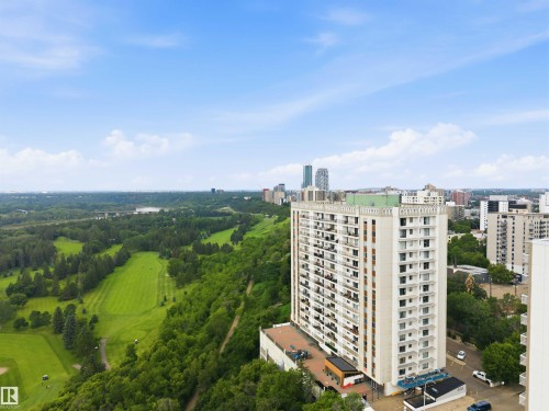 High-rise residential building with balconies overlooking a golf course and extensive green space - 1008 11307 99 Avenue, Edmonton, AB 