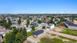 Aerial perspective showcasing a residential area with varied housing styles - 