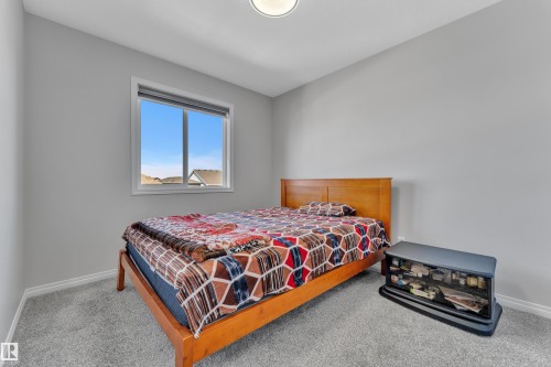 Spacious room featuring light gray walls, plush gray carpeting, a single window with white trim, and a flush-mount ceiling light - 2246 54 Street, Edmonton, AB 
