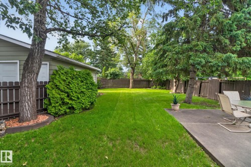 Expansive green lawn surrounded by mature trees - 4712 131 Avenue Nw, Edmonton, AB 