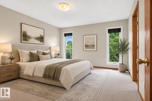 Carpeted room featuring light-colored walls and white trim - 5612 Mcleod Road, Edmonton, AB 
