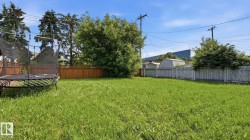Expansive green space featuring a wooden fence, mature trees, and a clear blue sky - 