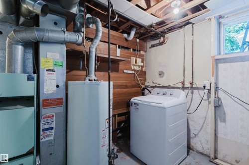 Utility room with furnace, water heater, and laundry appliance hookups - 9606 163 Street, Edmonton, AB 