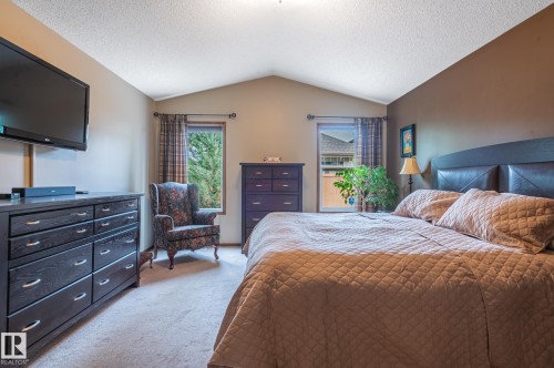 Vaulted ceiling accentuates the spacious room - 19 Newton Place, St. Albert, AB - Indoor Photo Showing Bedroom