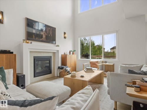 3648 6 Street Nw, Edmonton, AB - Indoor Photo Showing Living Room With Fireplace