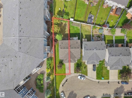 Aerial view showcasing a rectangular lot with mature trees and a grassy area - 16106 131A Street, Edmonton, AB 