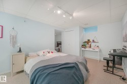 Wall-to-wall carpeting, recessed window, track lighting, and a built-in closet - 