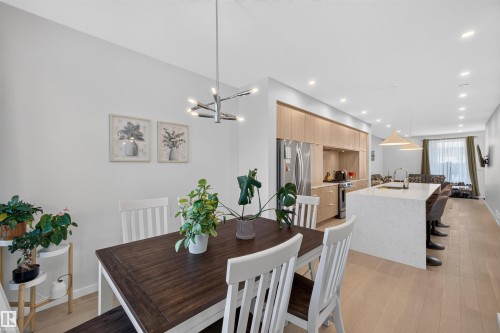 Open-concept living space featuring light wood-finish flooring throughout - 8551 81 Avenue, Edmonton, AB 