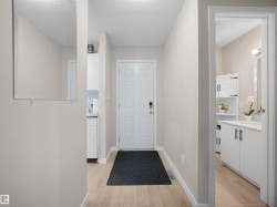 Entryway with wood-finish flooring and a paneled door - 