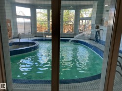 Indoor aquatic area featuring a curved-edge pool and integrated spa - 