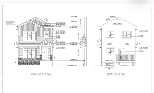 Architectural Drawings. Illustrating front and rear elevations of the property - 531 Robinson Blvd, Leduc, AB 