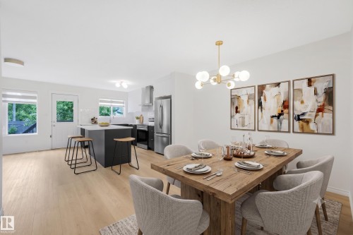 Dining area virtually staged. - 10216 150 Street Nw, Edmonton, AB - Indoor Photo Showing Dining Room