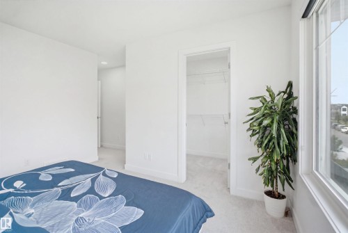 Bright bedroom featuring light-toned carpet flooring and white baseboards - 2508 193 Street, Edmonton, AB 