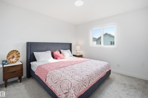 Light-filled bedroom featuring a single window, white walls, and gray carpet - 2508 193 Street, Edmonton, AB 