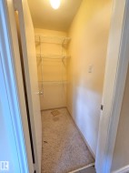 Recessed closet featuring carpeted flooring and built-in wire shelving - 