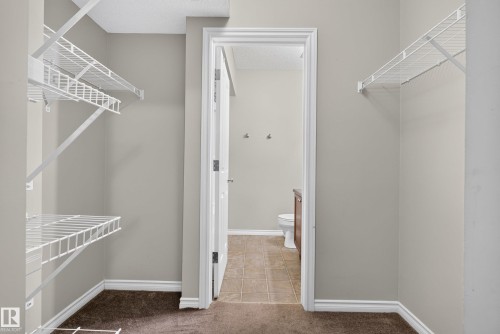 Walk-in closet with wire shelving and brown carpet flooring - #113 3010 33 Av Nw, Edmonton, AB 