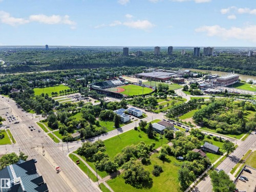 Aerial perspective showcasing a comprehensive urban landscape with diverse features - #602 9725 106 St Nw, Edmonton, AB 